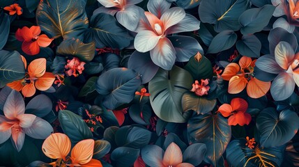 Poster - retro patterns in nature, found in flowers and leaves, blend symmetry, repetition, and vibrant color