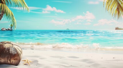 Wall Mural - Summer Resort Beach Sea Relax Travel Vacation Palm Tropic Copy Space Banner Background Hotel : Generative AI