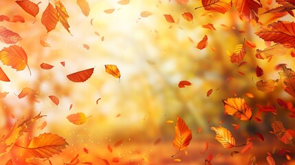 Poster - Autumn falling leaves background Fall foliage at sunny day : Generative AI