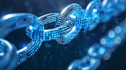 Canvas Print - Close-up of binary digital chain links presented in a futuristic design, indicating robust cybersecurity measures, digital strength, and connectivity.