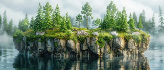 Wall Mural - peaceful and scenic landscape of a lake surrounded by a lush green forest, with a majestic mountain range in the background, reflected in the calm water