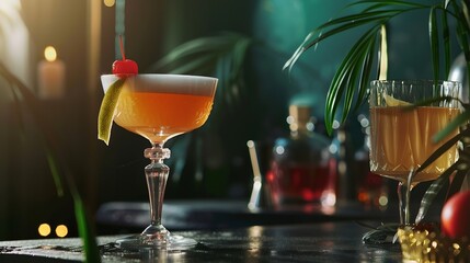 Poster - cocktails in art deco style Elegant party with drink and some bit : Generative AI