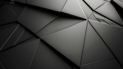 Leinwandbilder - Black white abstract background Geometric shape Lines triangles 3d effect Light glow shadow Gradient Dark grey silver Modern futuristic : Generative AI