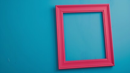 Poster - A pink empty frame isolated on the vibrant blue background Decorative detail retro inspired backdrop Creative pop art antique frame concept Juxtapose of and vintage and contemporary st : Generative AI