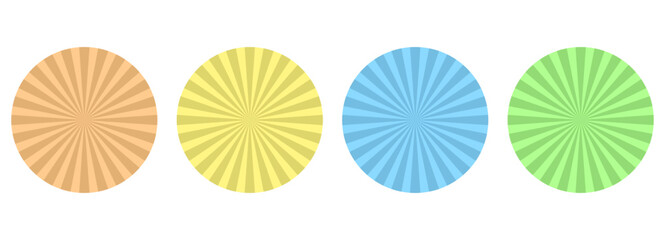 Wall Mural - Circular sunburst backgrounds in warm and cool tones isolated on a transparent background - Round color backgrounds with radial ray patterns - Simple vector illustrations for designs