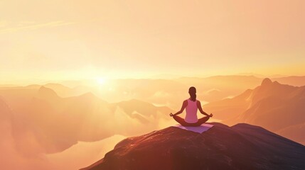 Wall Mural - Harmony of Nature: Woman Yoga Meditation at Dawn