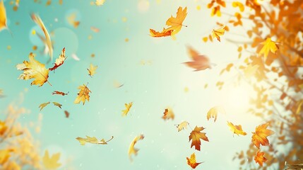 Poster - Autumn falling leaves background Fall foliage at sunny day : Generative AI
