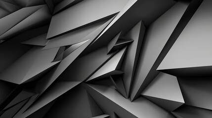Leinwandbilder - Black white abstract background Geometric shape Lines triangles 3d effect Light glow shadow Gradient Dark grey silver Modern futuristic : Generative AI