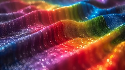 Wall Mural - A colorful fabric with a rainbow pattern is draped and lit by sparkling lights, creating a mesmerizing abstract image