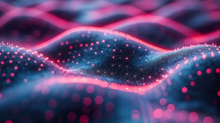 Aufkleber - A digital abstract background with a blue and pink glowing wave pattern