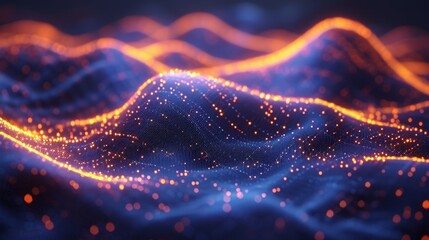 Poster - Abstract orange and blue light waves in a digital space