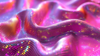 Fototapete - A pink and purple grid pattern with a shiny texture, forming abstract waves in the background