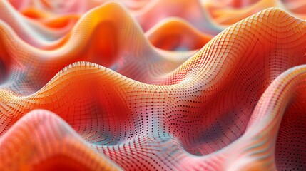 Aufkleber - A close-up shot of a textured fabric with a wavy pattern, featuring orange, red, and white tones and a dotted design