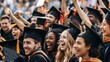 © The Little Hut - A diverse group of graduates joyfully celebrate in their caps and gowns at a university graduation ceremony : Generative AI