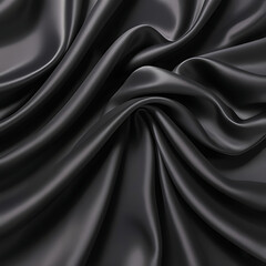 Wall Mural - Black silk background with dark luxurious fabric draped texture folds in waves of flowing soft pattern, abstract satin or velvet cloth in luxury material design. ai