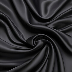 Wall Mural - Black silk background with dark luxurious fabric draped texture folds in waves of flowing soft pattern, abstract satin or velvet cloth in luxury material design. ai