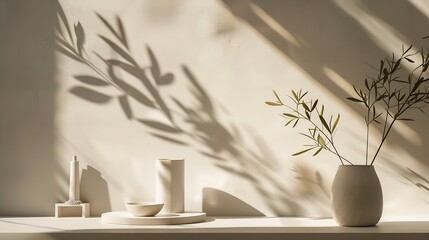 Aufkleber - Sunny day light and shadows on table for product display : Generative AI