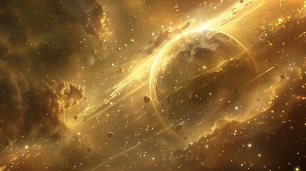 Wall Mural - Golden Galaxy: A Cosmic Ballet of Light and Dust