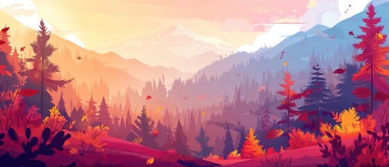 Wall Mural - beautiful autumn forest landscape: stunning landscape of mixed forest in autumn season perfect for autumn-inspired and nature-themed designs