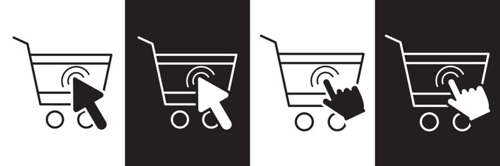Poster - Shopping cart icon. Web store shopping cart icon. Full and empty shopping cart symbol in thin line and flat style, click button symbol for apps and websites.