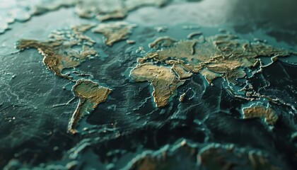 3D surface of earth planet. Map of the planet. World map with exaggerated topographic relief. Detailed global world physical map