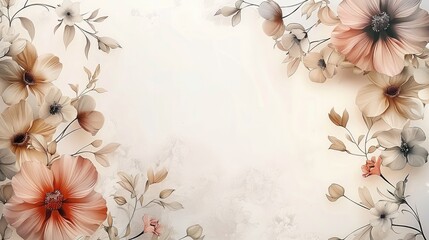 Poster - Elegant wedding invitation template, soft floral borders, central copy space. Generative AI.