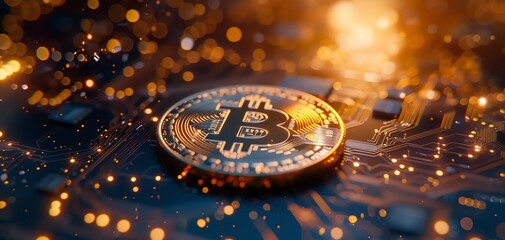 Poster - A coin with the letter B on it is on a circuit board