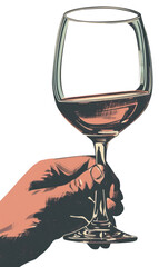 Sticker - PNG Vintage illustration of wine glass holding drink hand.