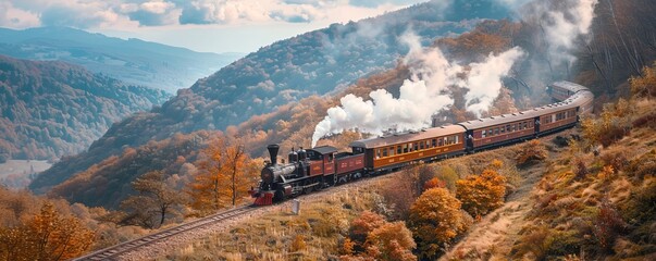 Wall Mural - A steam locomotive chugging along a scenic mountain route, passengers enjoying the view.