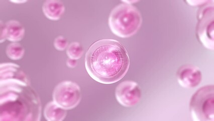 Aufkleber - 3D animation Cosmetics many atoms floating in droplets. Design of collagen bubbles. Design for a moisturizing cream and serum. Concept of vitamins for beauty and health