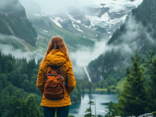 Wall Mural - Woman admiring the beautiful landscapes