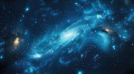 Wall Mural - A beautiful space galaxy with stars and a blue glowing nebula. Generative AI.