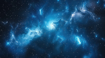 Wall Mural - A beautiful space galaxy with stars and a blue glowing nebula. Generative AI.