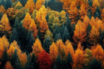 Wall Mural - Autumn aerial photography of tree line