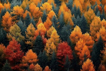 Wall Mural - Autumn aerial photography of tree line