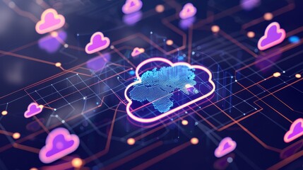 Fototapete - Conceptual digital cloud computing background illustration, showcasing network connections and data management technology.