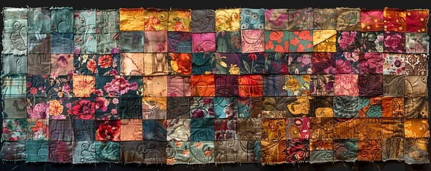 Wall Mural - A patchwork quilt made up of scraps of fabric, each piece telling a story and adding to the overall beauty of the quilt.