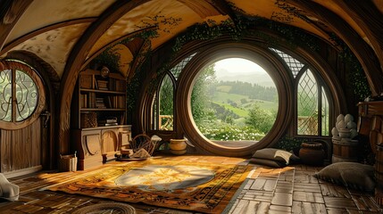 Wall Mural - Hobbit Architecture. AI generated art illustration.