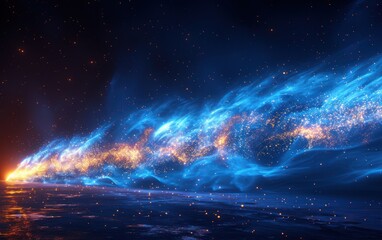 Wall Mural - Abstract Galaxy Nebula With Blue and Orange Glowing Particles