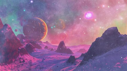 Wall Mural - alien world planet, deep space landscape with several moons