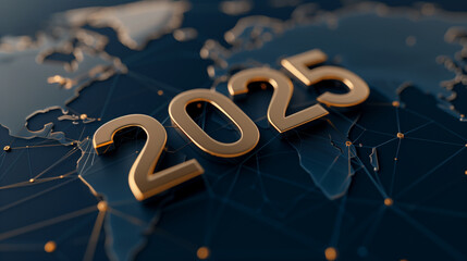 2025 year interconnected global network lines  digital nodes  global connectivity  communication international business telecom company  global event