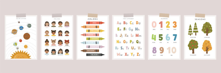 Set of Educational Posters, Kids Wall Decor, Kindergarten Decor, Classroom Posters, Feelings, Letters, Numbers, Colors, Seasons, Preschool Wall Prints, Kids Bible verse, Vector kids design