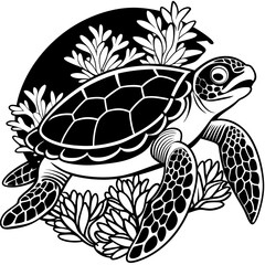 Wall Mural - Serene Turtle Exploring a Coral Reef Vector Design and illustration