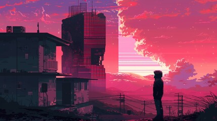 Poster - pixelated image with a retro aesthetic, perfect for vintage-themed projects and vibrant, nostalgic d