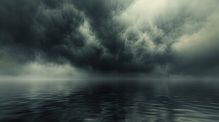 Poster - A black cloud drifts over a serene lake, its reflection darkening the water's surface.