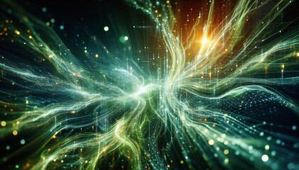 Aufkleber - Abstract green energy particles and waves magical bright glowing futuristic hitech with blur effect