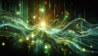 Aufkleber - Abstract green energy particles and waves magical bright glowing futuristic hitech with blur effect