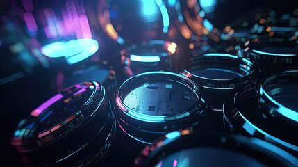 Aufkleber - Technology abstract background with hud styled round interface elements in neon tech light.