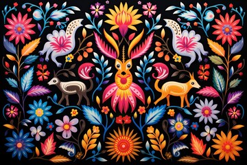 Wall Mural - otomi embroidery, mexican textile, art, artisanal, craftsmanship, unique motifs, textile tradition, otomi culture, decorative art, folk