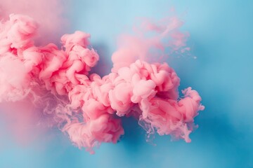 Poster - billowing pink smoke swirls and dances against a light blue background